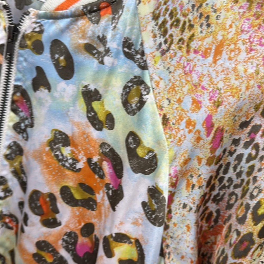 Colorful Leopard Print Bomber Jacket Mystree Sz L - Picture 2 of 2